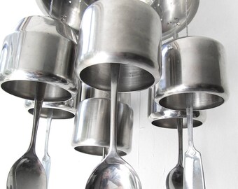 Garden Wind Chime, Seven Bells, Upcycled Stainless Steel Sugar Bowls, Kitchen Mobile, Garden Decor, Patio Chime, Outdoor Metal Windchimes