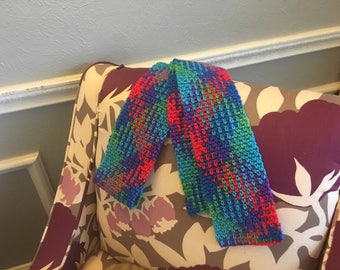 Blue and Red Crocheted Argyle Scarf