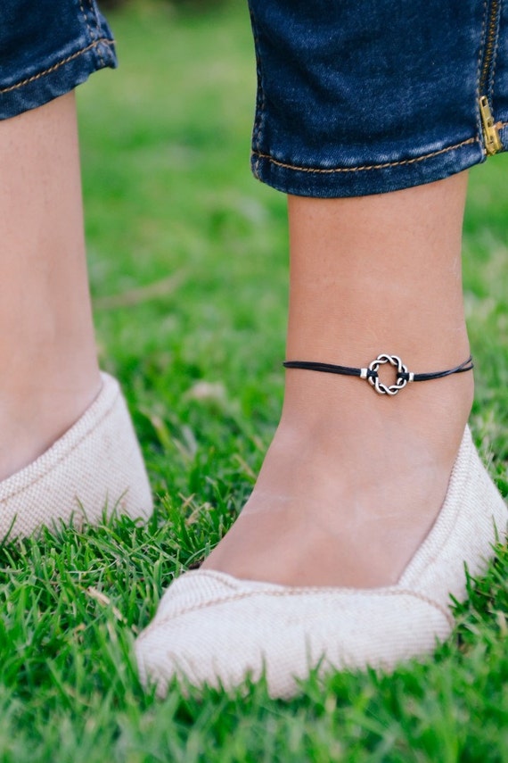 Anklet silver braided Karma anklet black ankle bracelet