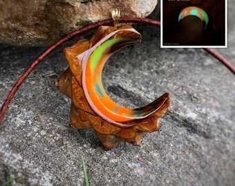 Glow in the Dark Tie Dye Crescent Moon Pinecone Pendant