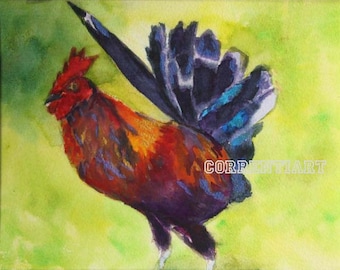 Rooster - Original Watercolor Painting 8x10