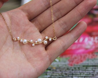 Pearl Necklace, Pearl Pendant, Wire Wrapped Necklace, Pearl Jewelry, Bar Necklace, Beach Wedding, Beach Jewelry,Natural Water Pearl Necklace