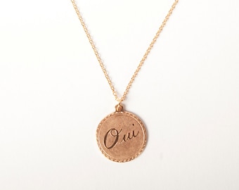 Rose Gold Plated Necklace Disc Oui Yes Yeah! Rosegold Ring Circle Coin Golden Oui Necklace