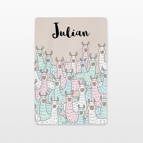 Llama Personalized Baby Blanket Name Custom Gender Neutral Baby Boy Baby Girl Minky Fleece New Baby Gift Idea Cute Alpaca Soft Pastel Beige