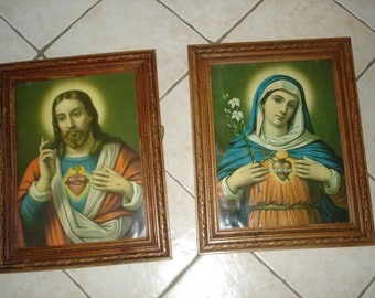 Two great old frames with Jesus and Mary of 41 cm / 51 cm