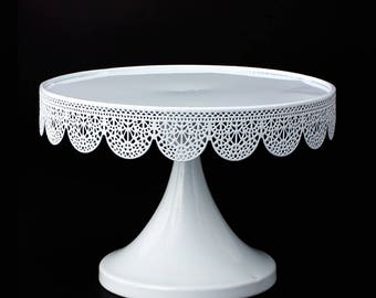 Metal pedestal eyelet cake stand white