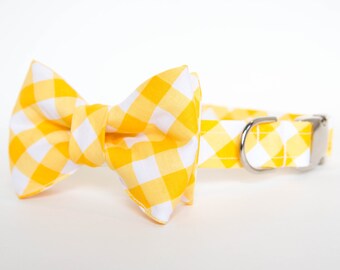 Dog Bow Tie Collar - Yellow Gingham