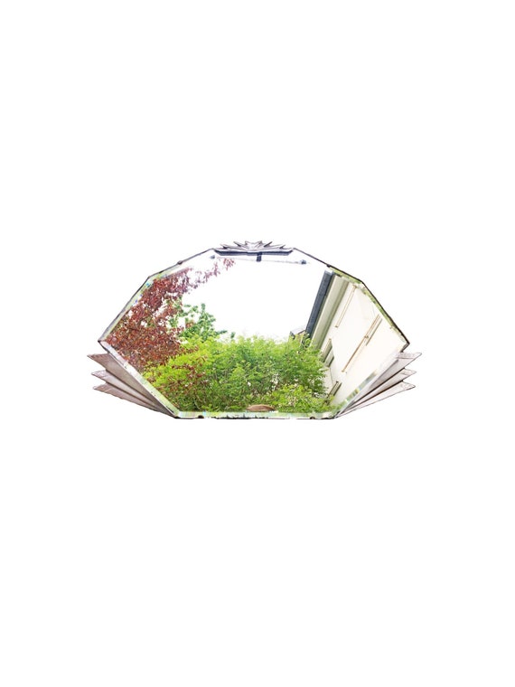Vintage 1930s Art Deco Frameless Beveled Mirror With Geometric Vintage 1930s Art Deco Frameless Beveled Mirror With Geometric Metal Accents Greek Key Bathroom Bedroom Vanity Entryway Gallery Wall
