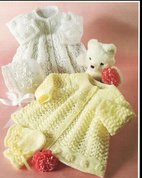 BABY KNITTING PATTERN Matinee Jackets Bonnets and Mitts