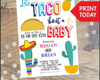 Gender Reveal Invitation, Taco Bout a Baby, Taco Party, Baby Shower, Fiesta, Boy or girl, Cactus, Fiesta Shower, Editable Invitation, Baby