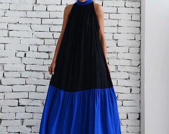 SALE Black Maxi Dress/Plus Size Kaftan/Long Blue Dress/Loose Casual Dress/Oversize Black Dress/Plus Size Maxi Dress/Sleeveless Collar Dress