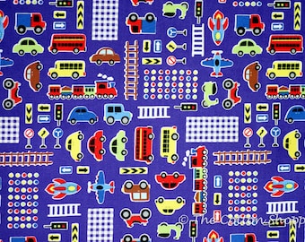 Japanese Fabric ~ Kokka Fabric ~ Cars Rockets Fabric ~ Blue Fabric ~ Printed Cotton Oxford ~ Boys Fabric ~ Quilt Fabric ~ Apparel Fabric