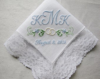 Something Blue Bride's Linen Monogrammed Wedding Handkerchief