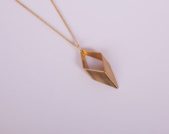Gold Plated Necklace Rhombus Golden Necklace Minimal Jewelry Necklace Diamond