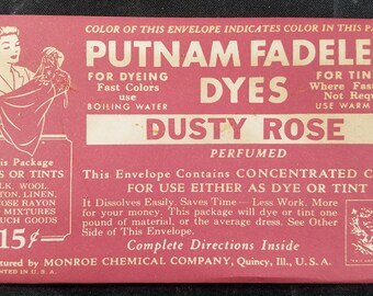 Vintage Packet of Putnam Fadeless Dye Dusty Rose 1940s
