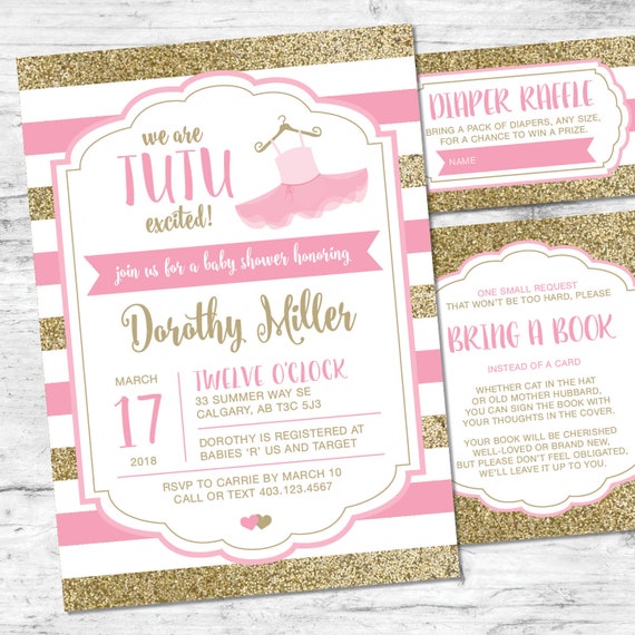 Tutu Baby Shower Invitation With Diaper Raffle Ticket Bring A