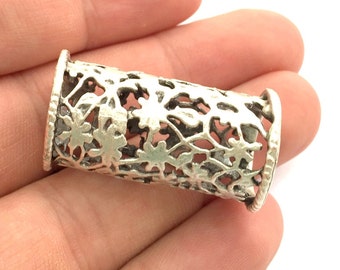Silver Tube Beads (35x18 mm) Antique Silver Plated Brass G5989