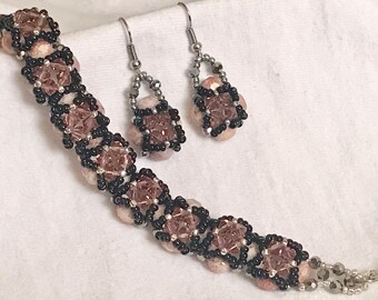 Bracelet & Earrings "Pink Heart" A64