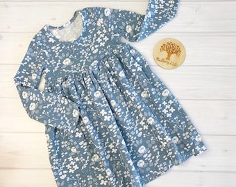 Girls Floral long sleeve dress (size 2-8)