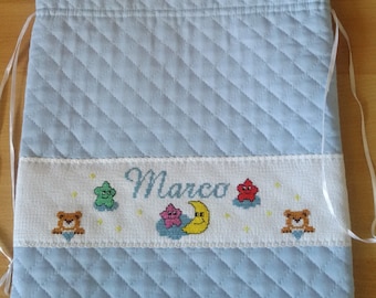 Complete bag first baby change and bib-baby cross Stitch