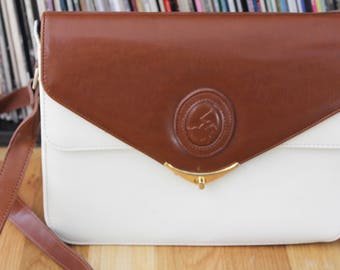 Tan and Ivory Leather Polo Player Pretty Woman Crossbody Handbag