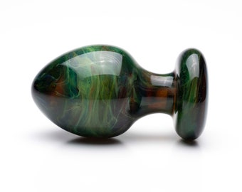 Glass Anal Plug - Medium - Green Marble