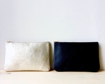 Black leather Clutch . Black Leather Pouch . black Leather MakeUp Bag . black leather Cosmetic Bag . black Leather Cosmetic pouch .