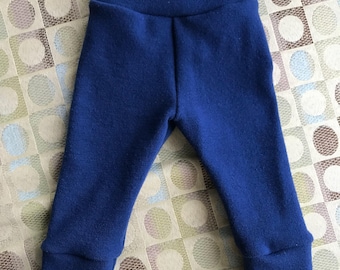 Wool Interlock Longies - Medium - Blue - Cuffed