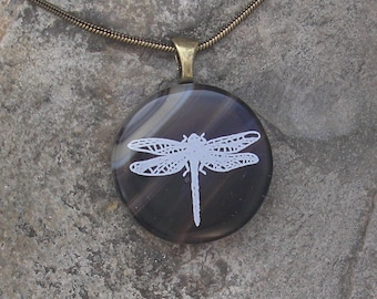Earthy Dragonfly Necklace Fused Glass Dragonfly Pendant