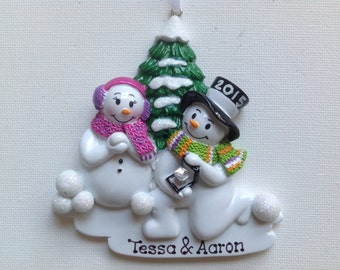 She Said Yes , Will You Marry Me, We;re Engaged Snowman Couple's Engagement Personalized Christmas Ornament