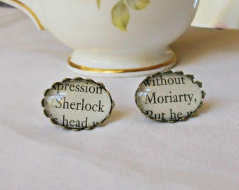 Sherlock Holmes Earrings For Women - Gift Jewelry Jewellery Ear Studs Bookworm - Handmade Bookish Consulting Detective Moriarty - Literature