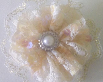 Beautiful cream Shabby chic flower hair clip