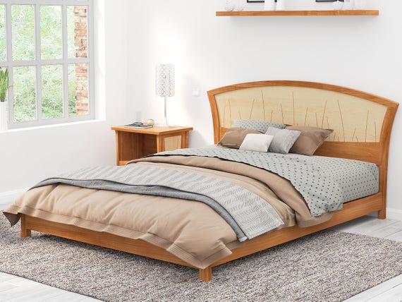 Platform Bed King Size Low Modern Bed Frame Wood Art Deco