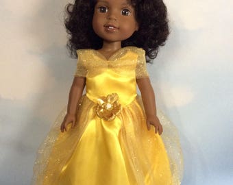 Yellow and gold princess dress fits 14.5" Wellie Wishers doll