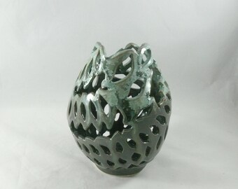 Ceramic Luminary, Green Vase, Ceramic Art, Office Decor, Mother's Day Gift, Father's Day Gift, Ceramics and Pottery, Anniversary Gift