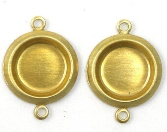 Rolled Edge Raw Brass Stampings 8mm Round Setting 2 Loops (8) FI153