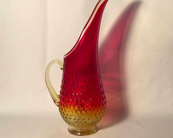 Fenton Amberina hobnail pitcher mid mod home decor