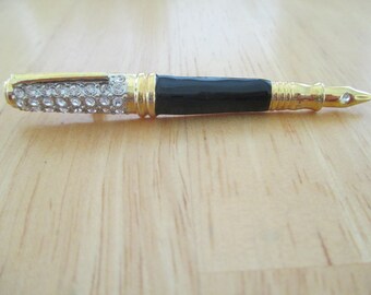 vintage costume jewelry / rhinestone ink pin brooch