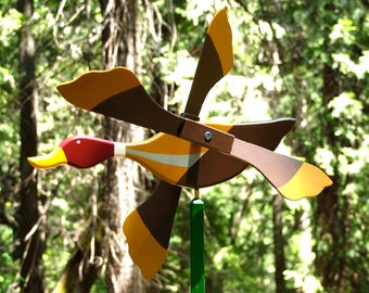 Whirligig, all wooden whirligig, yard-garden ornament, garden decoration, duck whirligig, hand painted, artist handmade