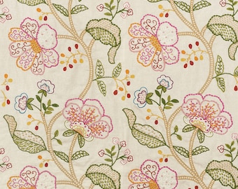 Schumacher Full Bloom Hand Embroidered Fabric by the Yard