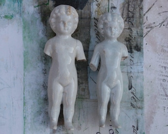 2 Large Frozen Charlottes Dolls Antique Porcelain 4"