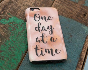 AA - 'One Day at a Time' - Alcoholics Anonymous Phone Case for iPhone and Samsung Galaxy (Marble and Gold Effect)