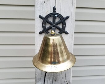 Solid Brass Bell with Steel Wheel Hanger Nautical Home Decor