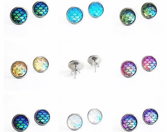 HYPOALLERGENIC EARRINGS Mermaid Earrings 10mm MEDIUM Stud Earrings (Surgical Stainless Steel), Clothing Gift, Fairytale gift