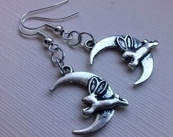 Hare Moon Earrings , Moon Earrings , Rabbit Earrings , Bunny Earrings , Silver Earrings , Handmade Jewelry , Handmade Jewellery , Gift
