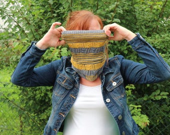 Easy Cowl Knitting PATTERN PDF, Knitted Cowl Pattern, Lace Shawl Wrap - Striping Cowl