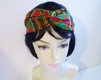 Red Green African Turban Red Green African Headband, African Twist Headband, African Twisted Headband, African Turban Headband