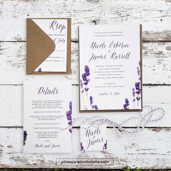 Lavender Wedding Invitation Lavender Wedding Invites