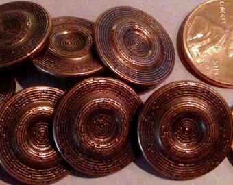 Lot of 8 Antiqued Copper Tone Metal Buttons 11/16" 18mm # 7424