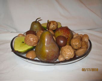 Vintage Plastic Fruit and Nuts..Pears, Walnuts, Almonds, Peanuts and Chestnuts Without Plate